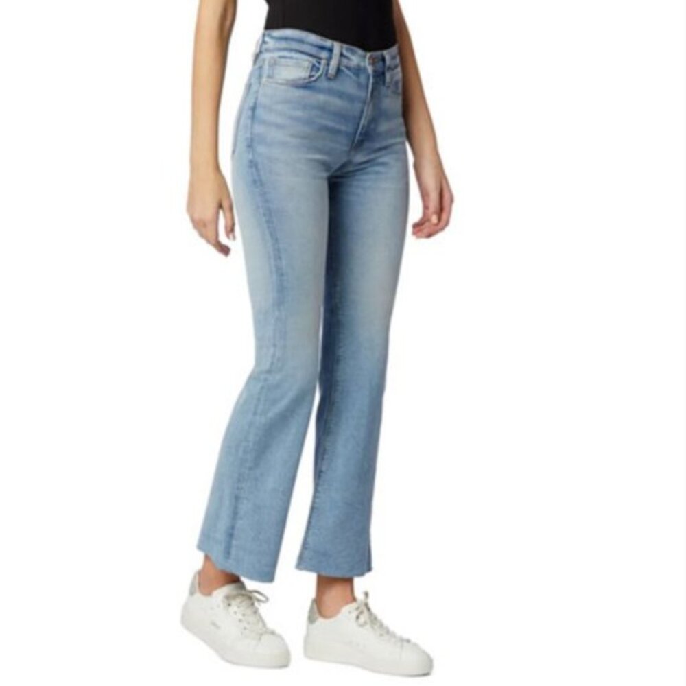 HUDSON JEANS: Light-Wash High-Waisted Bootcut Cropped Raw Hem Denim Jean Size 25